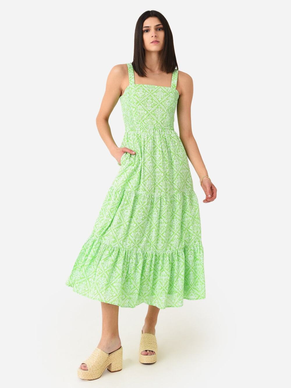 Banjanan XS Regina Midi Dress in Green and White